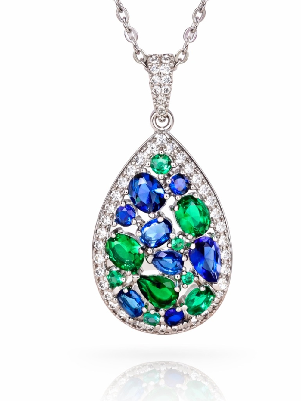 Blue & Green Crystal Teardrop Necklace - Picture 1 of 10